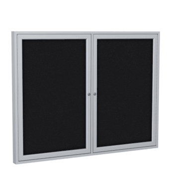 2 Door Fabric Bulletin Board with Frame, 4'H x 5'W, Black - Click to enlarge