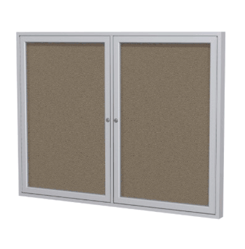 2 Door Fabric Bulletin Board with Frame, 36"H x 60"W, Taupe - Click to enlarge