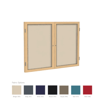 2 Door Fabric Bulletin Board with Oak Frame, 48"H x 60"W, Teal - Click to enlarge