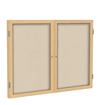 2 Door Fabric Bulletin Board with Oak Wood Frame, 3'H x 4'W, Beige - Click to enlarge