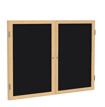 2 Door Fabric Bulletin Board with Oak Wood Frame, 3'H x 5'W, Black - Click to enlarge