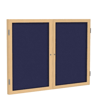 2 Door Fabric Bulletin Board with Oak Wood Frame, 4'H x 5'W, Blue - Click to enlarge