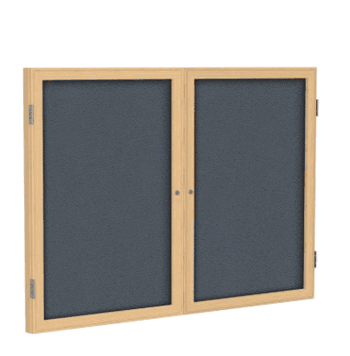 2 Door Fabric Bulletin Board with Oak Wood Frame, 3'H x 5'W, Gray - Click to enlarge