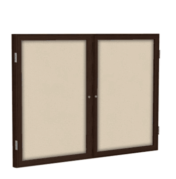 2 Door Fabric Bulletin Board with Walnut Wood Frame, 4'H x 5'W, Beige - Click to enlarge