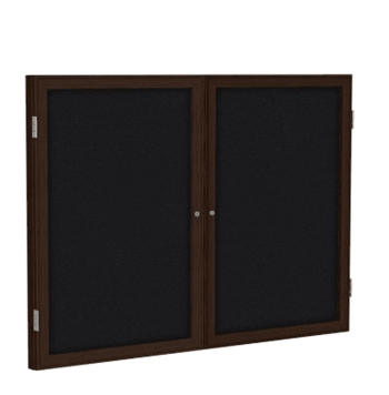 2 Door Fabric Bulletin Board with Walnut Wood Frame, 3'H x 4'W, Black - Click to enlarge