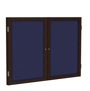 2 Door Fabric Bulletin Board with Walnut Wood Frame, 3'H x 4'W, Blue - Click to enlarge