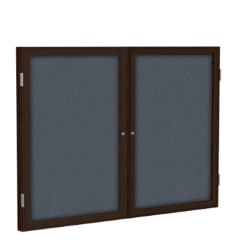 2 Door Fabric Bulletin Board with Walnut Wood Frame, 4'H x 5'W, Gray - Click to enlarge