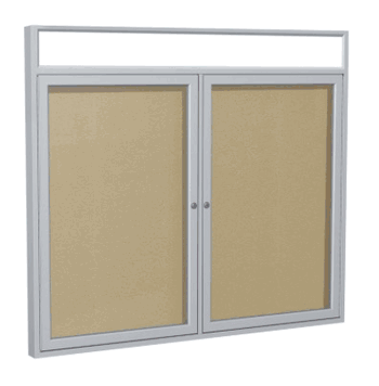 2 Door Lighted Vinyl Bulletin Board with Lighted Headliner Frame, 3'H x 5'W, Caramel - Click to enlarge