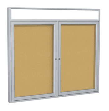 2 Door Natural Cork Bulletin Board with Illuminated Headliner Frame, 3'H x 5'W - Click to enlarge