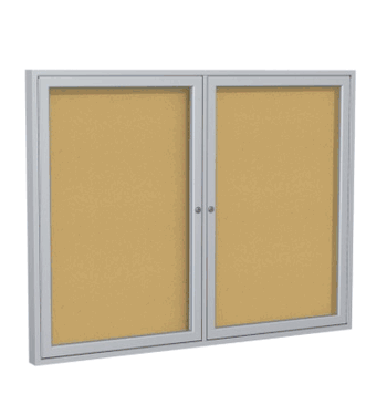 2 Door Natural Cork Bulletin Board with Satin Frame, 4'H x 5'W - Click to enlarge