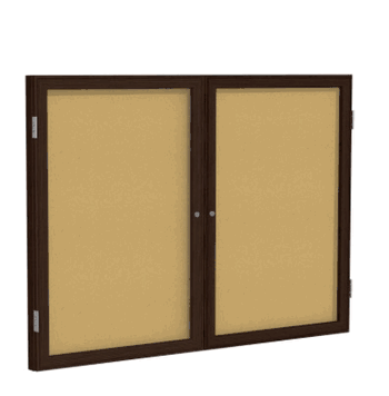 2 Door Natural Cork Bulletin Board with Walnut Wood Frame, 3'H x 4'W - Click to enlarge