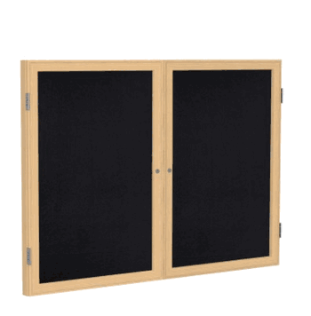 2 Door Recycled Rubber Bulletin Board with Oak Wood Frame, 3'H x 4'W, Black - Click to enlarge