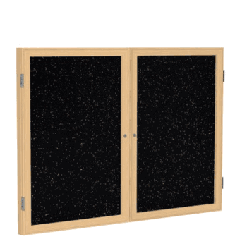 2 Door Recycled Rubber Bulletin Board with Oak Wood Frame, 4'H x 5'W, Tan Speckled - Click to enlarge