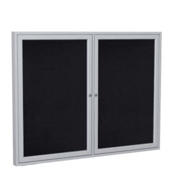 2 Door Recycled Rubber Bulletin Board with Satin Frame, 3'H x 4'W, Black - Click to enlarge