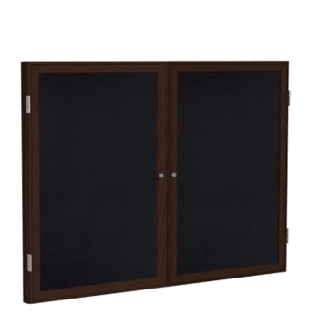 2 Door Recycled Rubber Bulletin Board with Walnut Wood Frame, 4'H x 5'W, Black - Click to enlarge