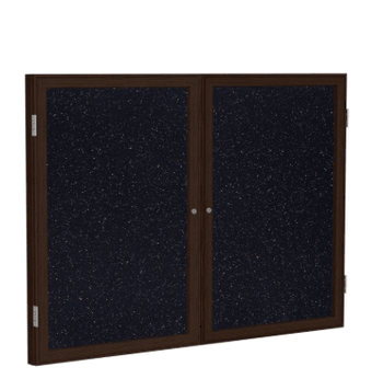 2 Door Recycled Rubber Bulletin Board with Walnut Wood Frame, 3'H x 4'W, Confetti - Click to enlarge