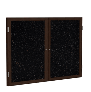 2 Door Recycled Rubber Bulletin Board with Walnut Wood Frame, 4'H x 5'W, Tan Speckled - Click to enlarge