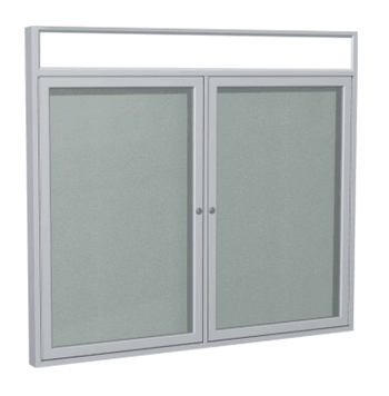 2 Door Lighted Vinyl Bulletin Board, 3'H x 4'W, Silver - Click to enlarge