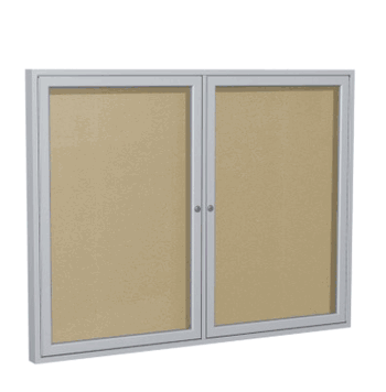 2 Door Vinyl Bulletin Board with Satin Frame, 3'H x 4'W, Caramel - Click to enlarge