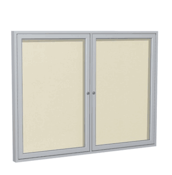 2 Door Vinyl Bulletin Board with Satin Frame, 3'H x 4'W, Ivory - Click to enlarge