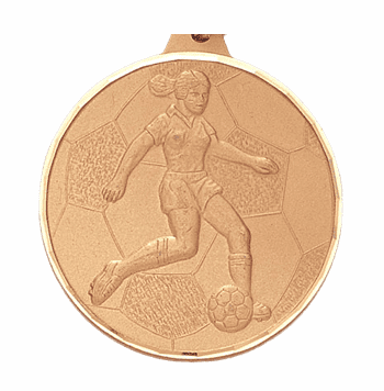 2 Inch Diamond Cut Edge Girls Soccer Player Medal with Ribbon - Click to enlarge