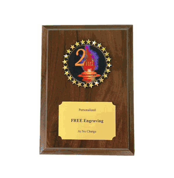 2nd Place Plaque with Colorful 2" Emblem - Click to enlarge