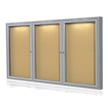 3 Door Cork Bulletin Board with Concealed Lighting, 3'H x 6'W - Click to enlarge