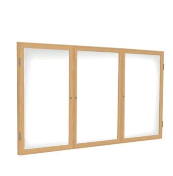 3 Door Enclosed Porcelain Magnetic Whiteboard with Oak Wood Frame, 3'H x 6'W - Click to enlarge