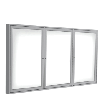 3 Door Enclosed Porcelain Magnetic Whiteboard with Satin or Dark Bronze Frame, 4'H x 8'W - Click to enlarge