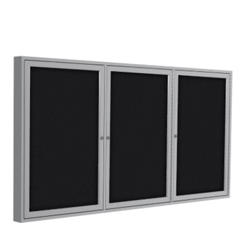3 Door Fabric Bulletin Board with Frame, 4'H x 8'W, Black - Click to enlarge