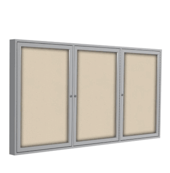 3 Door Fabric Bulletin Board with Frame, 4'H x 8'W, Beige - Click to enlarge