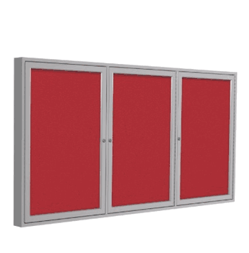 3 Door Fabric Bulletin Board with Frame, 48"H x 96"W, Red - Click to enlarge