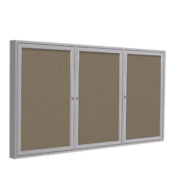 3 Door Fabric Bulletin Board with Frame, 48"H x 96"W, Taupe - Click to enlarge