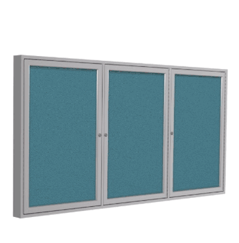 2 Door Fabric Bulletin Board with Frame, 36"H x 72"W, Teal - Click to enlarge
