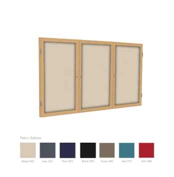 3 Door Fabric Bulletin Board with Oak Frame, 48"H x 96"W, Red - Click to enlarge