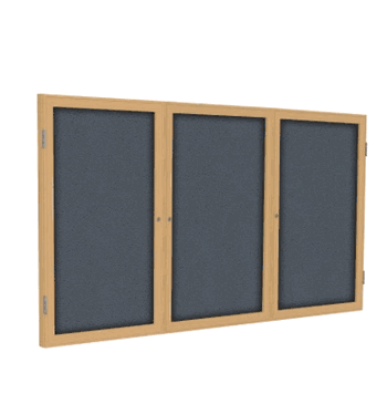 3 Door Fabric Bulletin Board with Oak Wood Frame, 4'H x 6'W, Gray - Click to enlarge