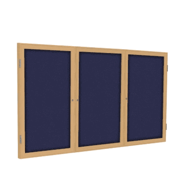 3 Door Fabric Bulletin Board with Oak Wood Frame, 3'H x 6'W, Blue - Click to enlarge