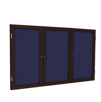 3 Door Fabric Bulletin Board with Walnut Wood Frame, 4'H x 8'W, Blue - Click to enlarge