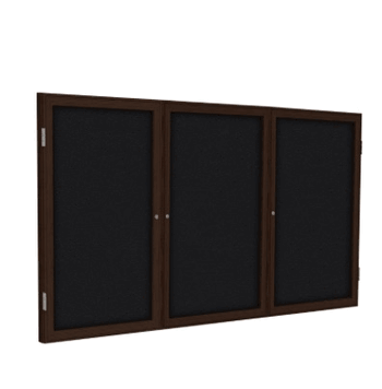 3 Door Fabric Bulletin Board with Walnut Wood Frame, 4'H x 8'W, Black - Click to enlarge