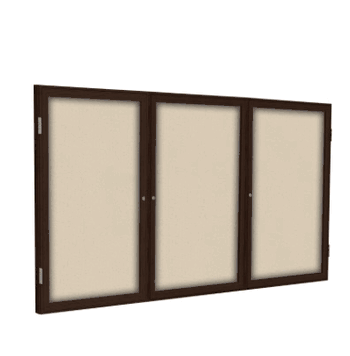 3 Door Fabric Bulletin Board with Walnut Wood Frame, 4'H x 6'W, Beige - Click to enlarge