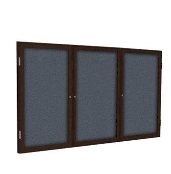 3 Door Fabric Bulletin Board with Walnut Wood Frame, 4'H x 6'W, Gray - Click to enlarge