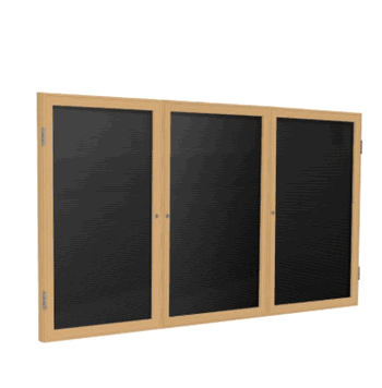 3 Door Letter Board with Oak Wood Frame, 4'H x 6'W, Black - Click to enlarge