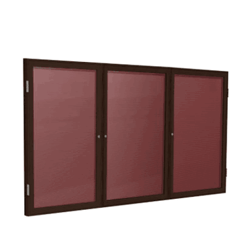 3 Door Letter Board with Walnut Wood Frame, 4'H x 8'W, Burgundy - Click to enlarge