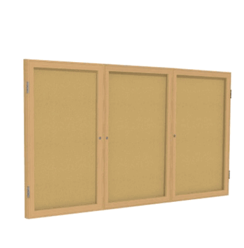 3 Door Natural Cork Bulletin Board with Oak Wood Frame, 3'H x 6'W - Click to enlarge