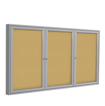 3 Door Natural Cork Bulletin Board with Satin Frame, 4'H x 8'W - Click to enlarge