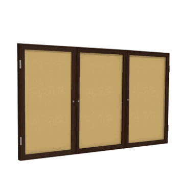 3 Door Natural Cork Bulletin Board with Walnut Wood Frame, 3'H x 6'W - Click to enlarge