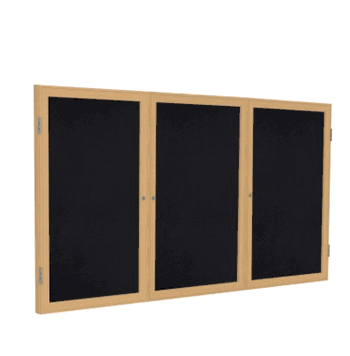 3 Door Recycled Rubber Bulletin Board with Oak Wood Frame, 4'H x 6'W, Black - Click to enlarge