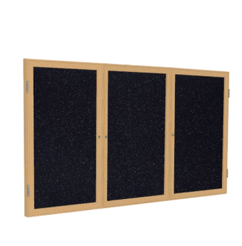 3 Door Recycled Rubber Bulletin Board with Oak Wood Frame, 4'H x 6'W, Confetti - Click to enlarge
