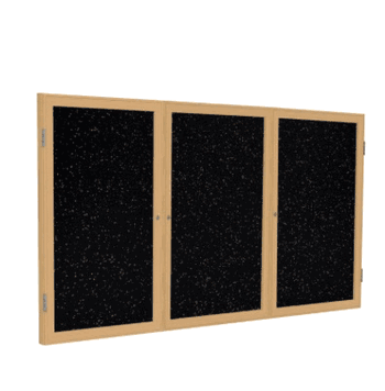 3 Door Recycled Rubber Bulletin Board with Oak Wood Frame, 4'H x 6'W, Tan Speckled - Click to enlarge