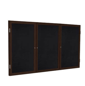 3 Door Recycled Rubber Bulletin Board with Walnut Wood Frame, 3'H x 6'W, Black - Click to enlarge
